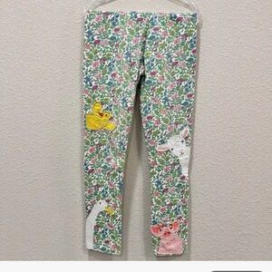 Boden Green and Pink Leggings with Playful Farm Print